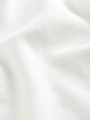 White Grandad Collar Cotton Linen Blend Long Sleeve Shirt - Image 7 of 8