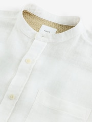 White Grandad Collar Cotton Linen Blend Long Sleeve Shirt - Image 8 of 8