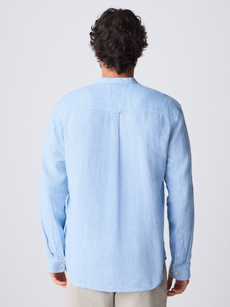 Bleu - Col grand-père. - Chemises longues Blend de lin de coton - Image 3 of 8