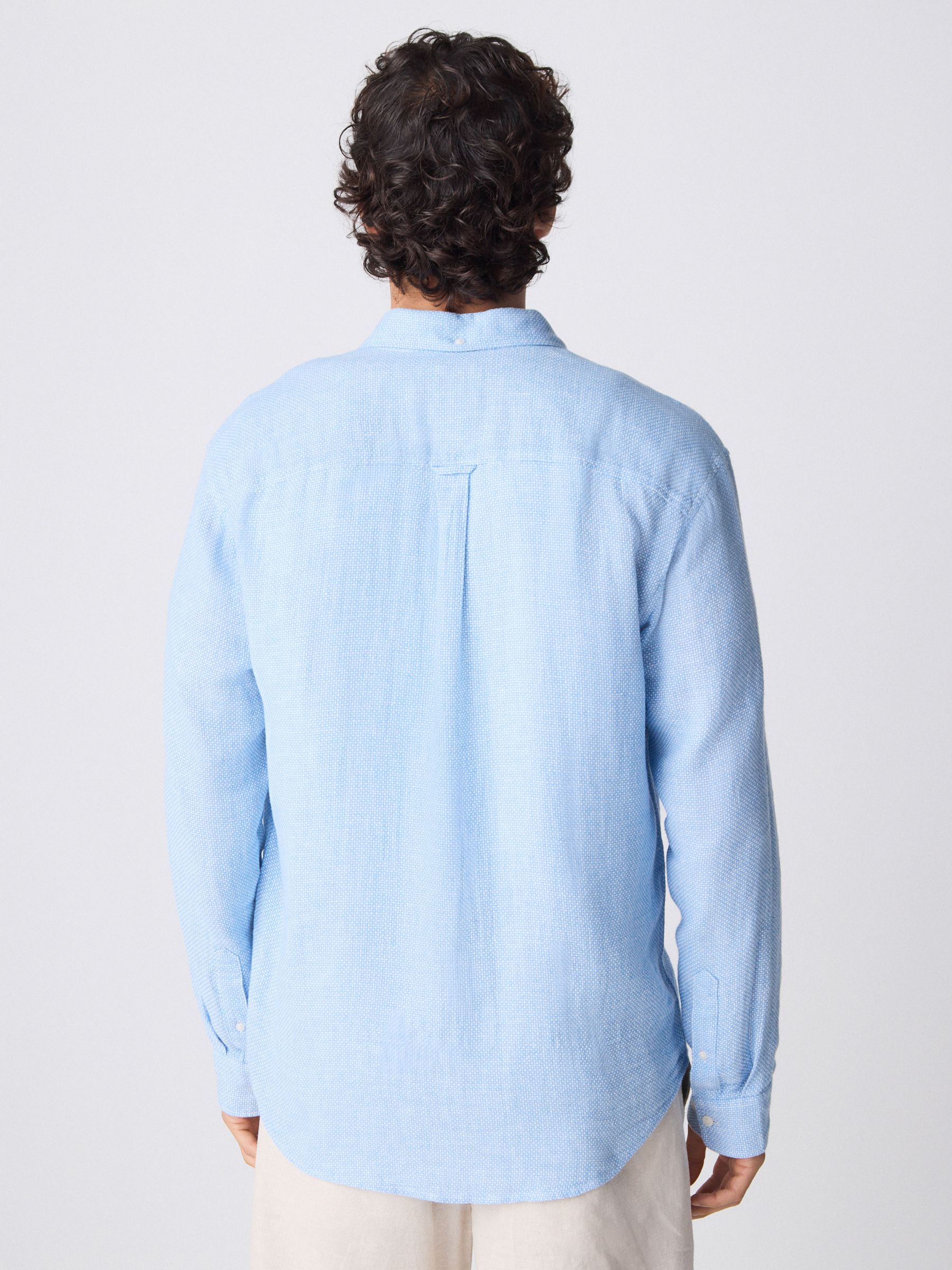 Buy Light Blue Standard Collar Cotton Linen Blend Long