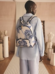 Cath Kidston Blue/White Floral Curve Backpack - Image 1 of 4