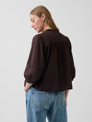 Gap Brown Lace-Trim Button-Front Swing Top - Image 2 of 4