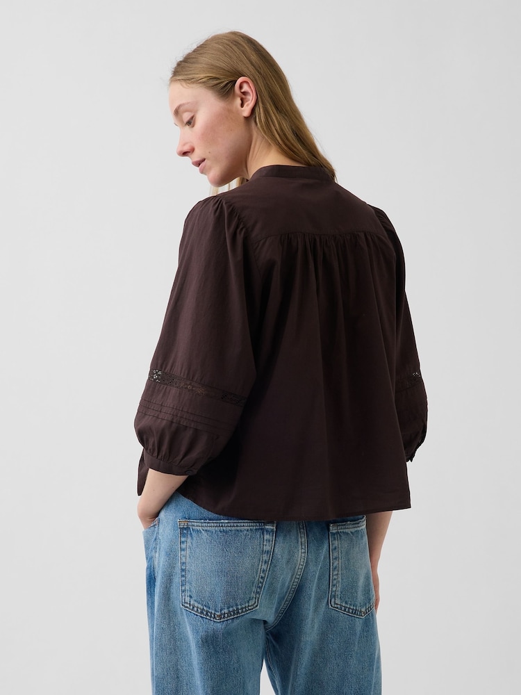 Gap Brown Lace-Trim Button-Front Swing Top - Image 2 of 4 Gap Brown Lace-Trim Button-Front Swing Top - Image 2 of 4