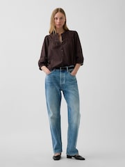 Gap Brown Lace-Trim Button-Front Swing Top - Image 3 of 4