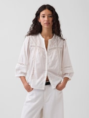 Gap White Lace-Trim Button-Front Swing Top - Image 1 of 4