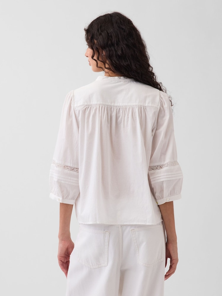 Gap White Lace-Trim Button-Front Swing Top - Image 2 of 4 Gap White Lace-Trim Button-Front Swing Top - Image 2 of 4