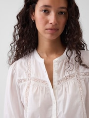 Gap White Lace-Trim Button-Front Swing Top - Image 4 of 4