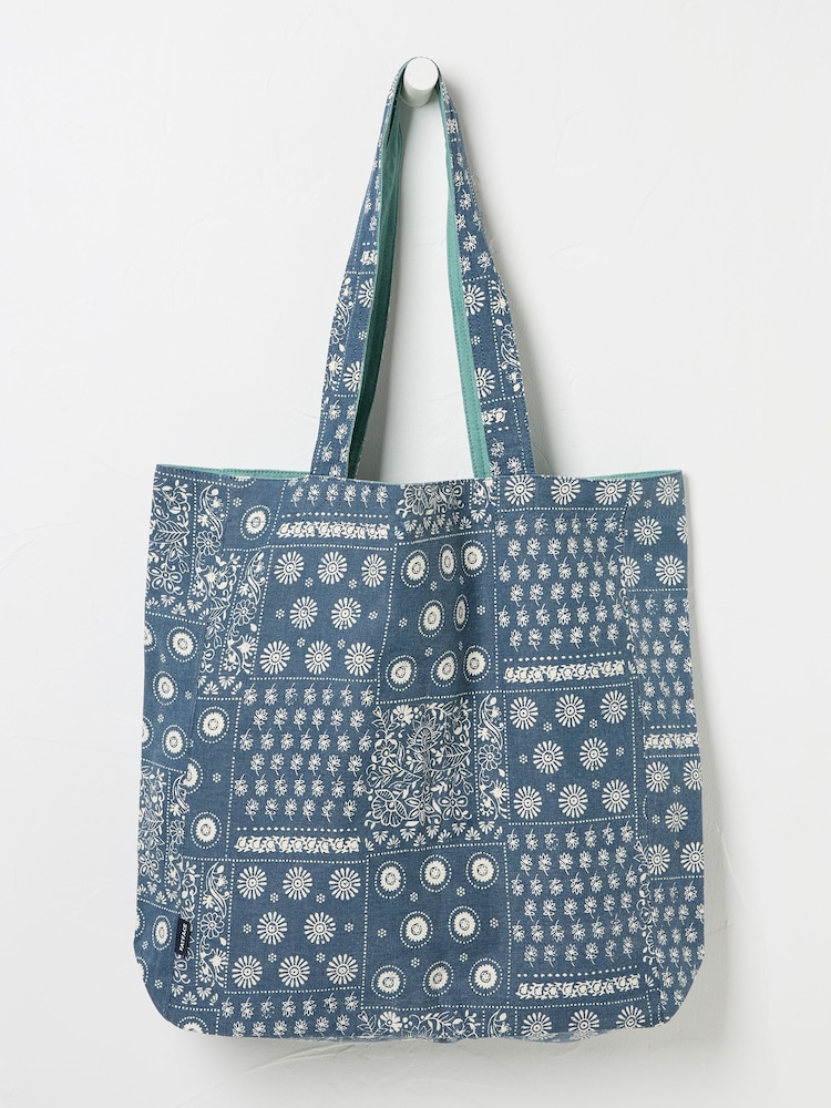 FatFace Navy Blue 100% Cotton Reversible Tote Bag - Image 1 of 2