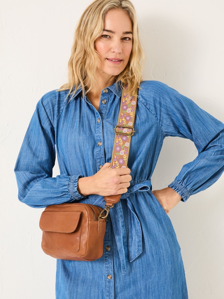 FatFace Oslo Tan Brown Camera Bag with Ornate Strap - Image 1 of 2