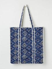 FatFace Navy Blue Quilted 100% Cotton Shopper Bag - Image 1 of 2
