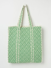 FatFace Green Quilted 100% Cotton Shopper Bag - Image 1 of 2