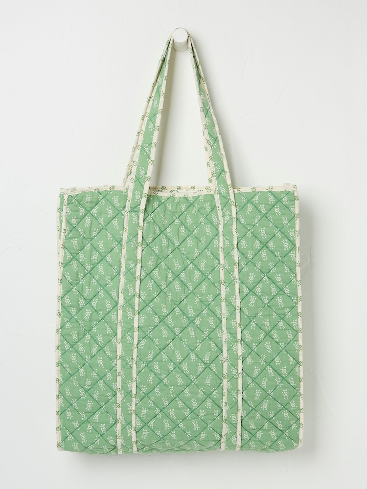 FatFace Green Quilted 100% Cotton Shopper Bag - Image 1 of 2