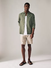 Dark Green Cotton Linen Blend Long Sleeve Shirt - Image 2 of 5