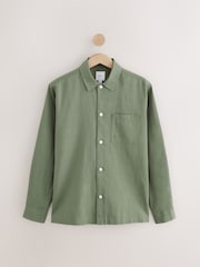 Dark Green Cotton Linen Blend Long Sleeve Shirt - Image 6 of 8