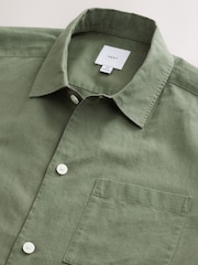 Dark Green Cotton Linen Blend Long Sleeve Shirt - Image 7 of 8