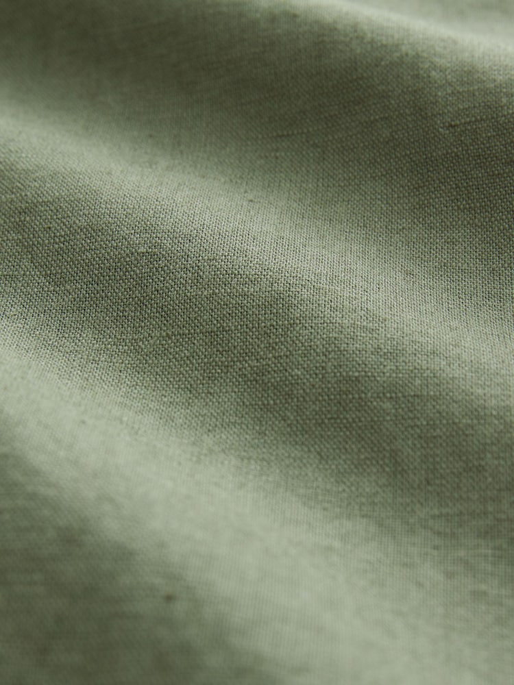 Dark Green Cotton Linen Blend Long Sleeve Shirt - Image 8 of 8