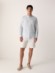 Grey Grandad Collar Cotton Linen Blend Long Sleeve Shirt - Image 2 of 7