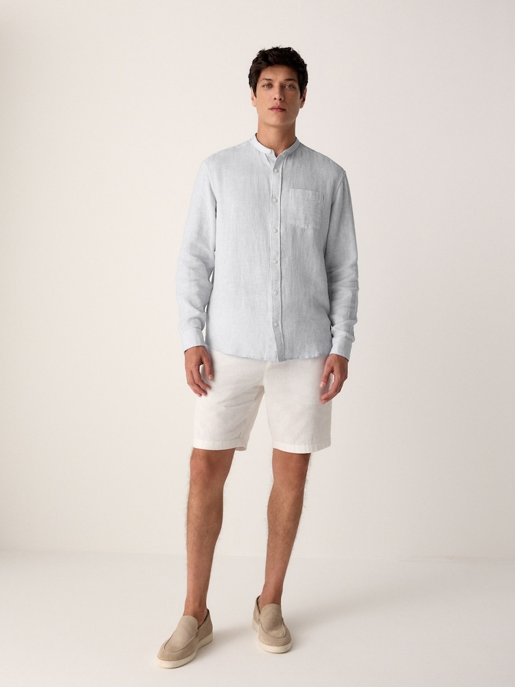 Grey Grandad Collar Cotton Linen Blend Long Sleeve Shirt - Image 2 of 7