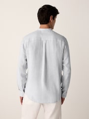 Grey Grandad Collar Cotton Linen Blend Long Sleeve Shirt - Image 3 of 7