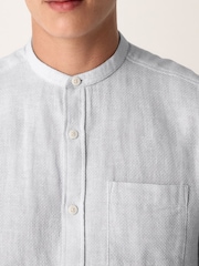 Grey Grandad Collar Cotton Linen Blend Long Sleeve Shirt - Image 4 of 7