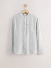 Grey Grandad Collar Cotton Linen Blend Long Sleeve Shirt - Image 5 of 7