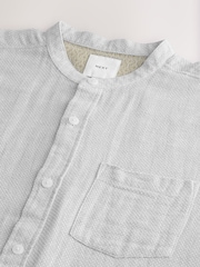 Grey Grandad Collar Cotton Linen Blend Long Sleeve Shirt - Image 7 of 7