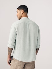 Sage Green Grandad Collar Cotton Linen Blend Long Sleeve Shirt - Image 3 of 9