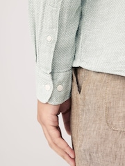 Sage Green Grandad Collar Cotton Linen Blend Long Sleeve Shirt - Image 4 of 9
