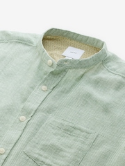 Sage Green Grandad Collar Cotton Linen Blend Long Sleeve Shirt - Image 7 of 9