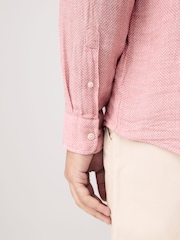 Pink Grandad Collar Cotton Linen Blend Long Sleeve Shirt - Image 2 of 9
