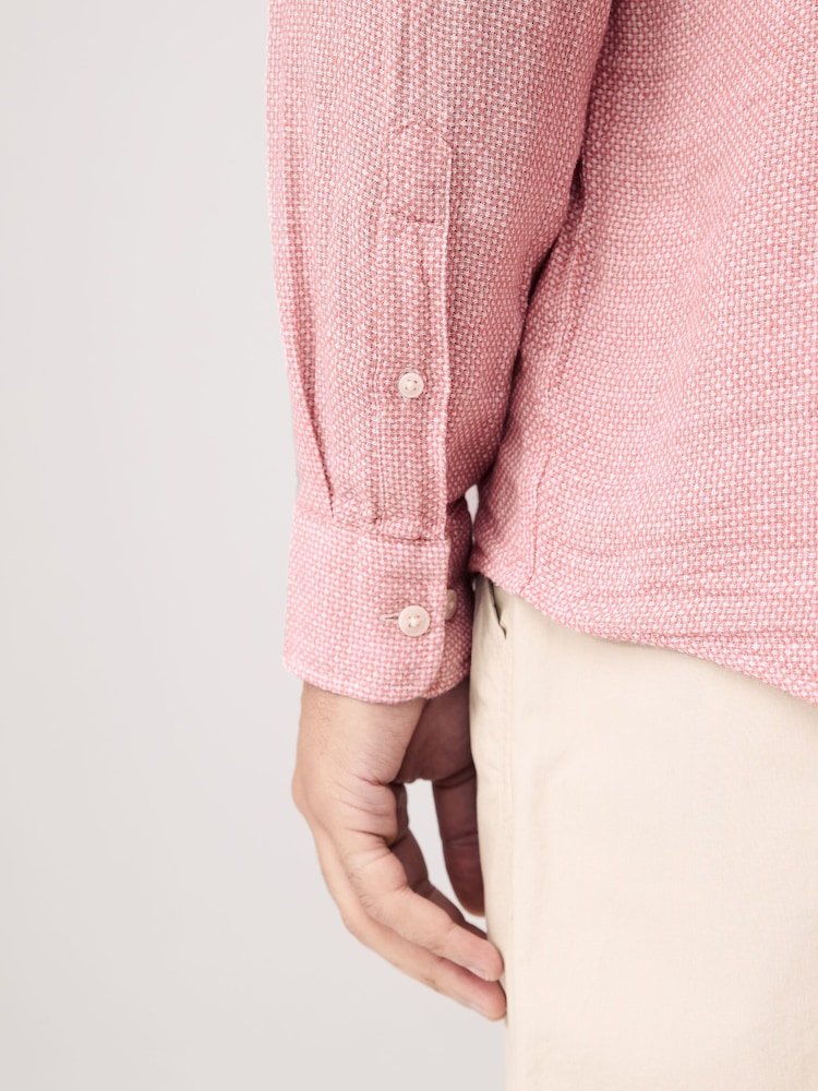 Pink Grandad Collar Cotton Linen Blend Long Sleeve Shirt - Image 2 of 9