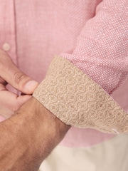 Pink Grandad Collar Cotton Linen Blend Long Sleeve Shirt - Image 3 of 9