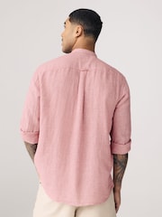 Pink Grandad Collar Cotton Linen Blend Long Sleeve Shirt - Image 4 of 9