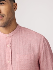 Pink Grandad Collar Cotton Linen Blend Long Sleeve Shirt - Image 5 of 9
