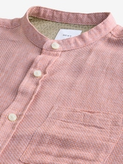 Pink Grandad Collar Cotton Linen Blend Long Sleeve Shirt - Image 9 of 9