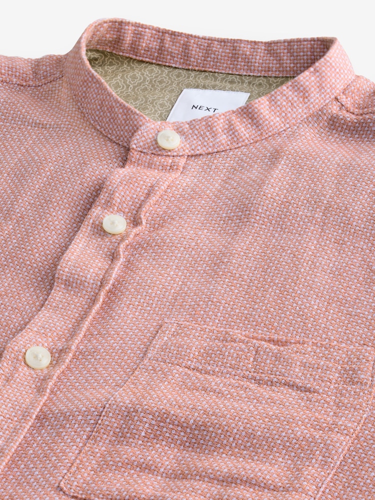 Pink Grandad Collar Cotton Linen Blend Long Sleeve Shirt - Image 9 of 9
