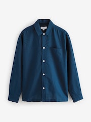 Navy Blue Cotton Linen Blend Long Sleeve Shirt - Image 1 of 3