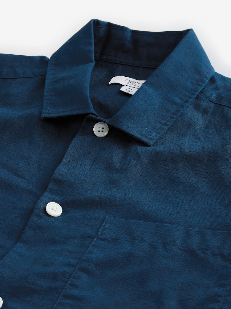 Navy Blue Cotton Linen Blend Long Sleeve Shirt - Image 2 of 3