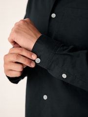 Black Cotton Linen Blend Long Sleeve Shirt - Image 5 of 9