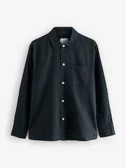 Black Cotton Linen Blend Long Sleeve Shirt - Image 7 of 9