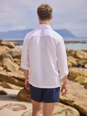 White Cotton Linen Blend Long Sleeve Shirt - Image 3 of 8