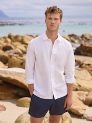 White Cotton Linen Blend Long Sleeve Shirt - Image 4 of 8