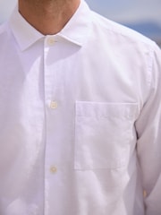 White Cotton Linen Blend Long Sleeve Shirt - Image 5 of 8