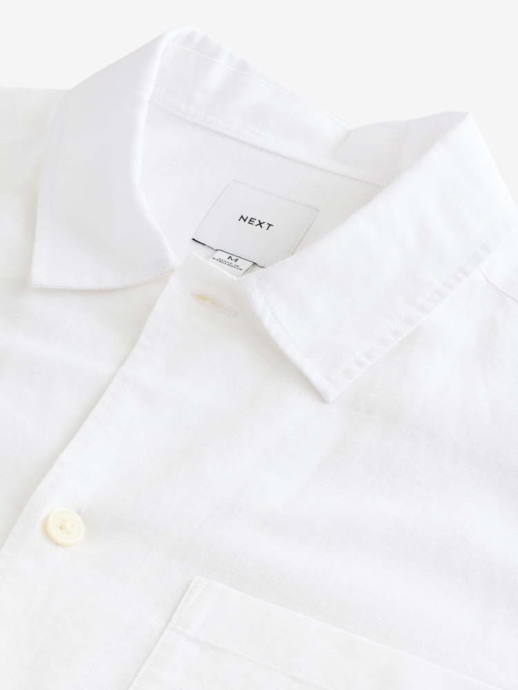 White Cotton Linen Blend Long Sleeve Shirt - Image 8 of 8