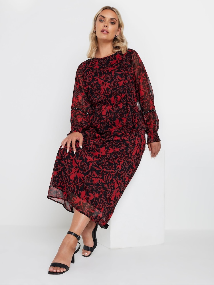 Rojo - Vestido semilargo con mangas de cinta de gasa con adornos de Yours Curve - Imagen 1 de 5 Rojo - Vestido semilargo con mangas de cinta de gasa con adornos de Yours Curve - Imagen 1 de 5