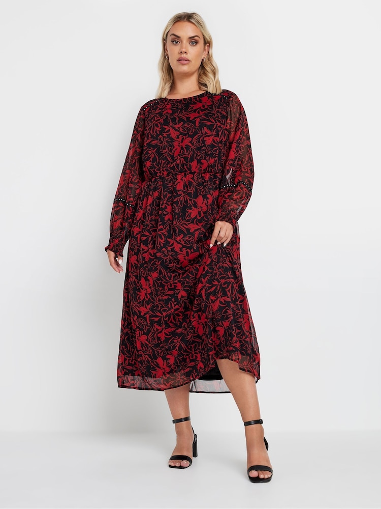 Rojo - Vestido semilargo con mangas de cinta de gasa con adornos de Yours Curve - Imagen 2 de 5 Rojo - Vestido semilargo con mangas de cinta de gasa con adornos de Yours Curve - Imagen 2 de 5