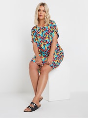 Yours Curve Blue & Red Abstract Print Tunic Dress - Image 1 of 5