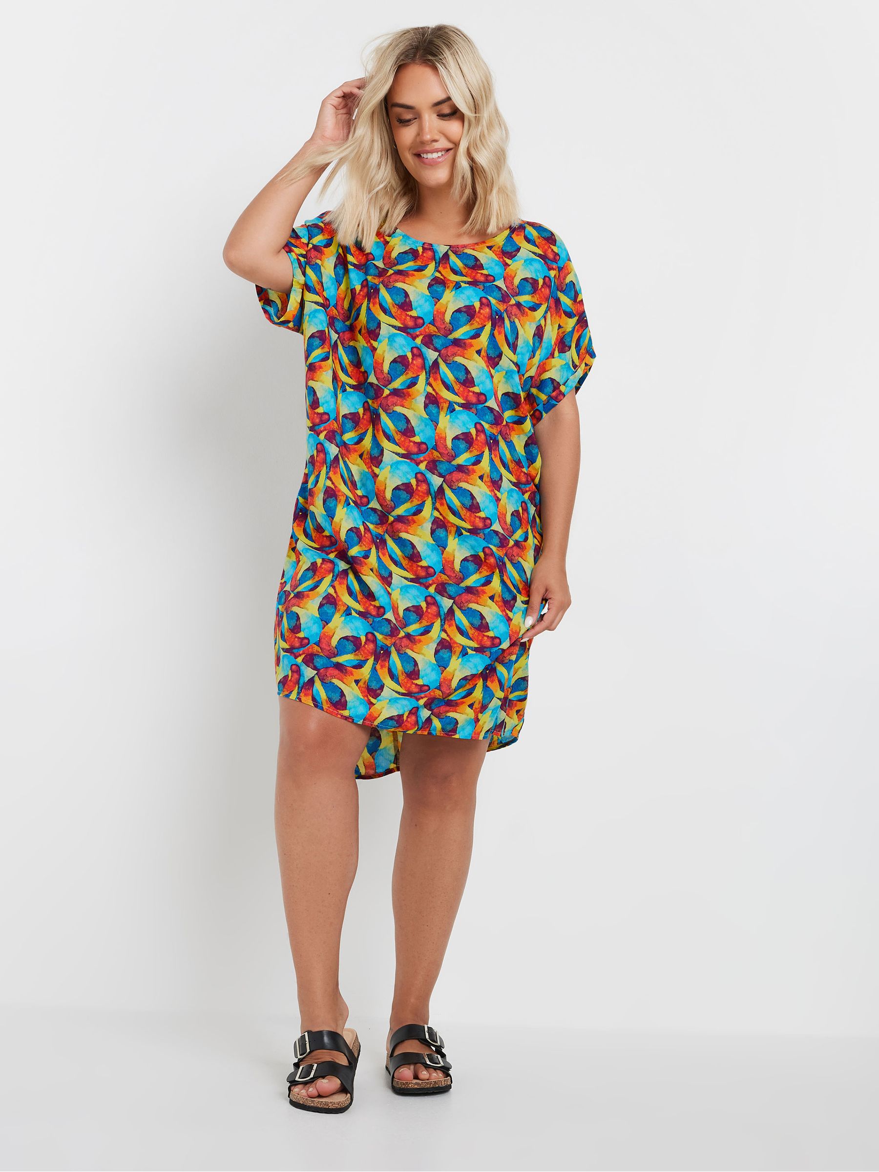 Buy Yours Curve Blue & Red Abstract Print Tunic Dress from