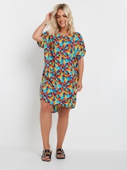 Yours Curve Blue & Red Abstract Print Tunic Dress - Image 2 of 5