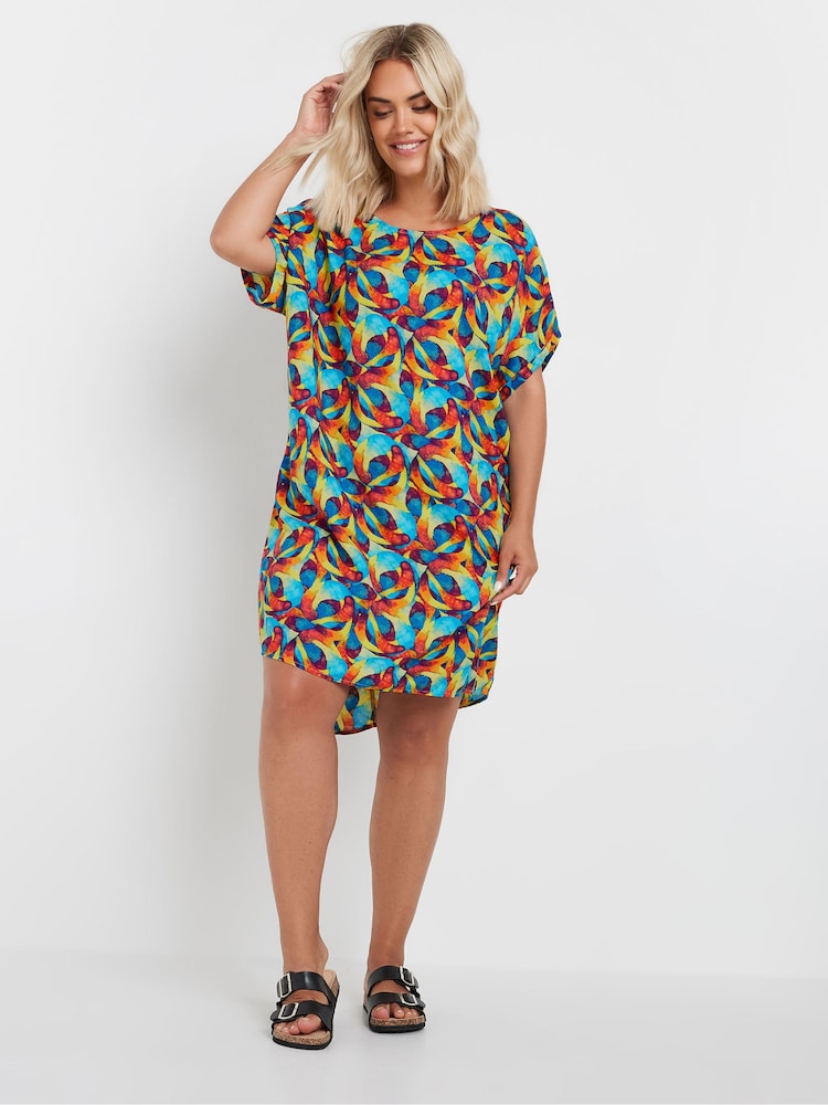 Yours Curve Blue & Red Abstract Print Tunic Dress - Image 2 of 5